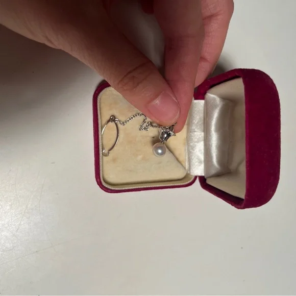Mikimoto Silver Pearl Necklace in Velvet Box